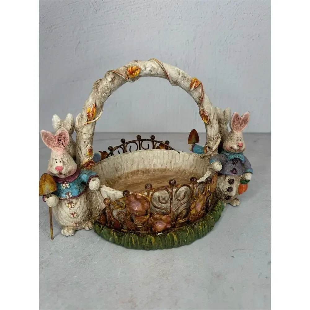 Vintage Easter Bunny‎ Basket Decoration with Handle Multicolor 1980s